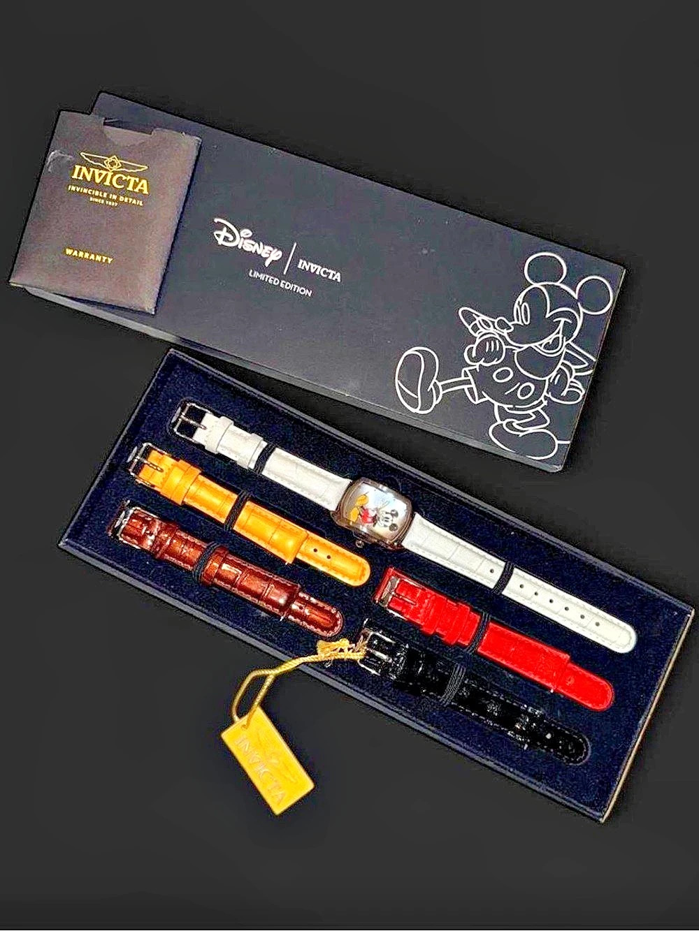 NIB | Invicta X Disney Mickey Mouse Tonneau Watch Box Set 5 Leather Bands Ltd Ed